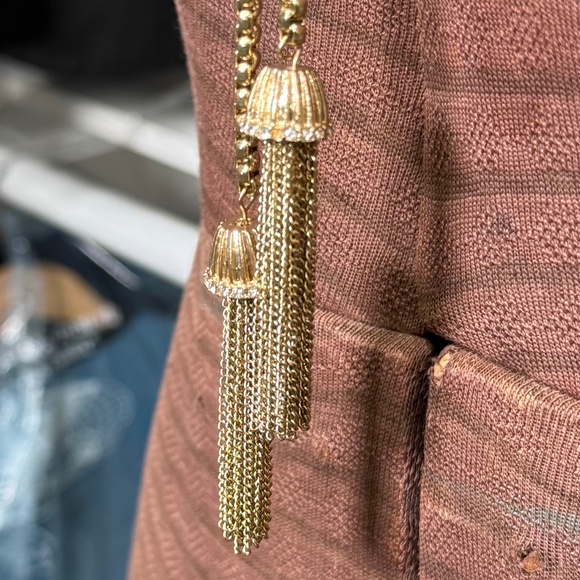 Vintage Goldtone Opera Length Tassel Necklace Rhinestone Accents - Picture 11 of 12